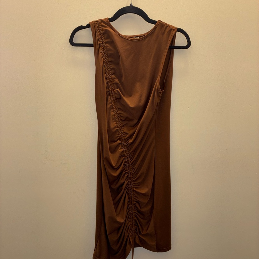 Fashion Nova Brown Ruched Midi Dress